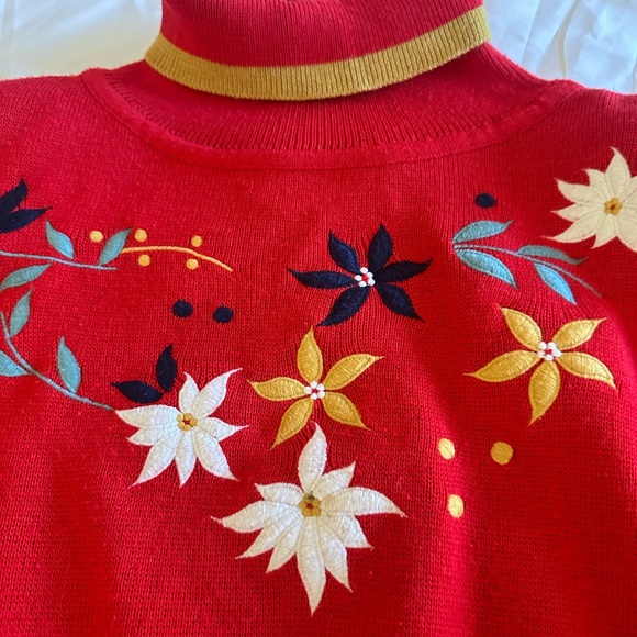 Obermeyer Vintage Floral Embroidered 80’s Wool Blend Turtleneck Ski Sweater Med - Picture 4 of 14